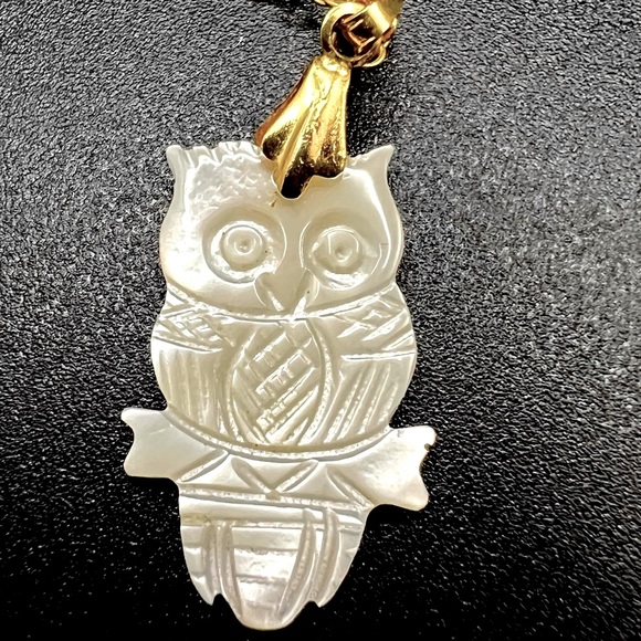 Jewelry | Vintage Mother Of Pearl Carved Owl Necklace Gold Plated Bail ...